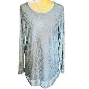 Soteer Womans Tunic Top Size Large Long Sleeve Floral Lace Lined Grey